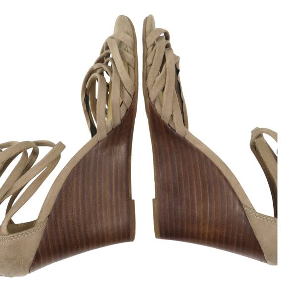 Chinese Laundry Z-Caroline Taupe Suede Wrap Heel Wedges Size 7.5 - Picture 5 of 10